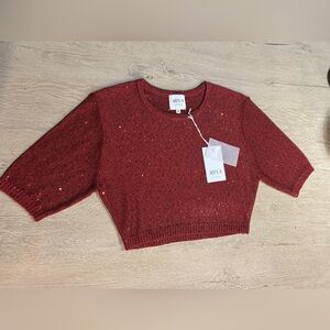 Misa Red Sparkle Women's Cropped Sweater Sz Med